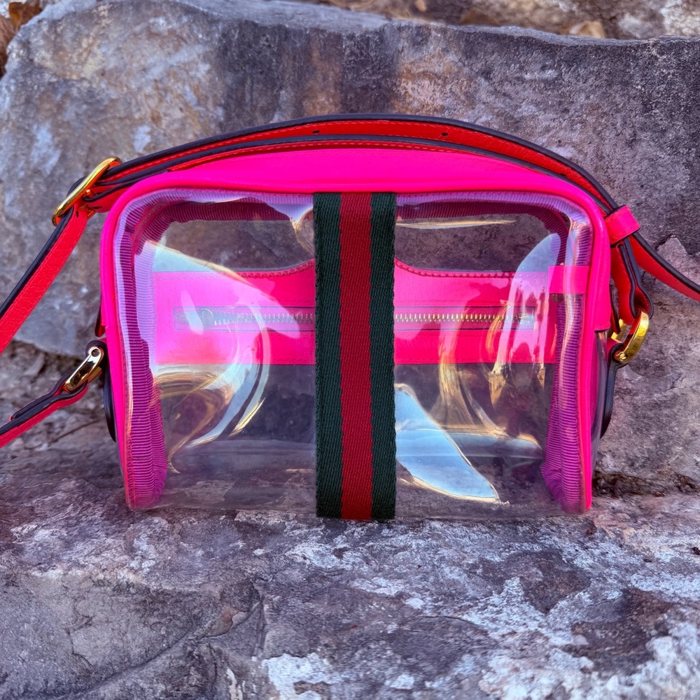 Authentic Gucci Ophidia Mini Transparent Crossbody Bag in Fluorescent Pink - Picture 2 of 15